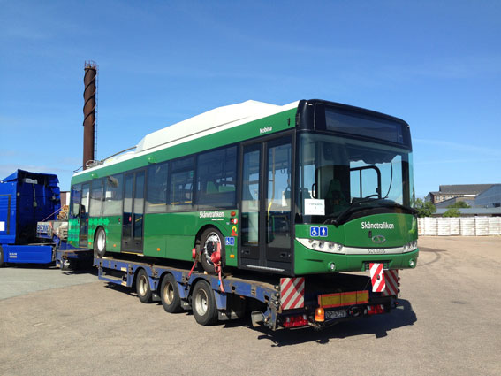 Landskronas nya trådbuss levereras. Foto: Solaris.