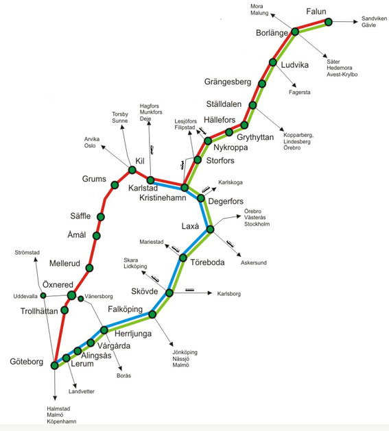 Tågabs linjenät för persontrafiken. Kart: Tågab.
