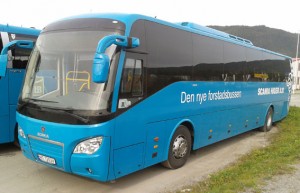 I Norge har marknadsföringen av Scania Higer A30 redan kommit igång. Foto: Scania.