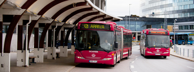 Arrivabussar vid Arlanda. Foto: Arriva.