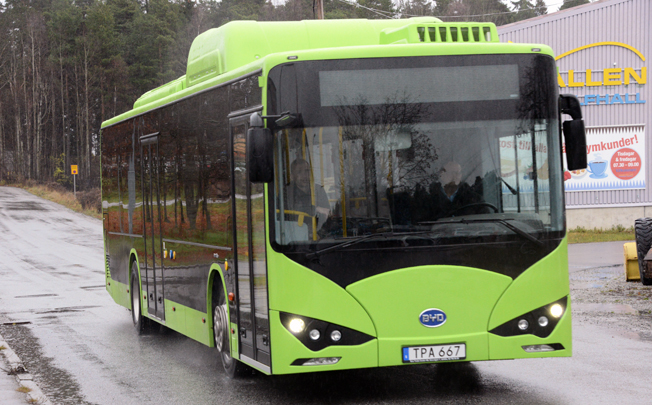 För första gången återfinns den kinesiska elbusstillverkaren BYD i statistiken över nyregistrerade tunga bussar i Sverige. Foto: Ulo Maasing.