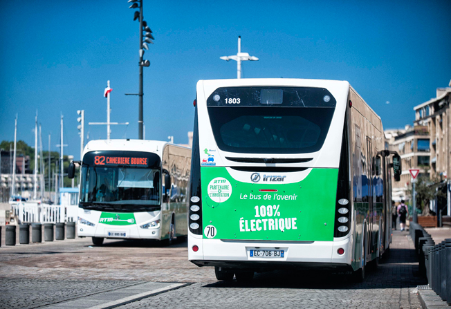 Marseille har fått Frankrikes första linje som uteslutande trafikeras med fullstora batteribnussar. Foto: Irizar.