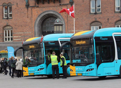 Inför premiären på Danmarks första BRT-linje arrangerades ett evenemang på RTådhusplatsen i Köpenhamn. Foto: Arriva.