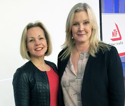 Anna Grönlund tillsammans med NTFs Generalsekreterare Marie Nordén vid NTFs kongress i Stockholm den 25 april.